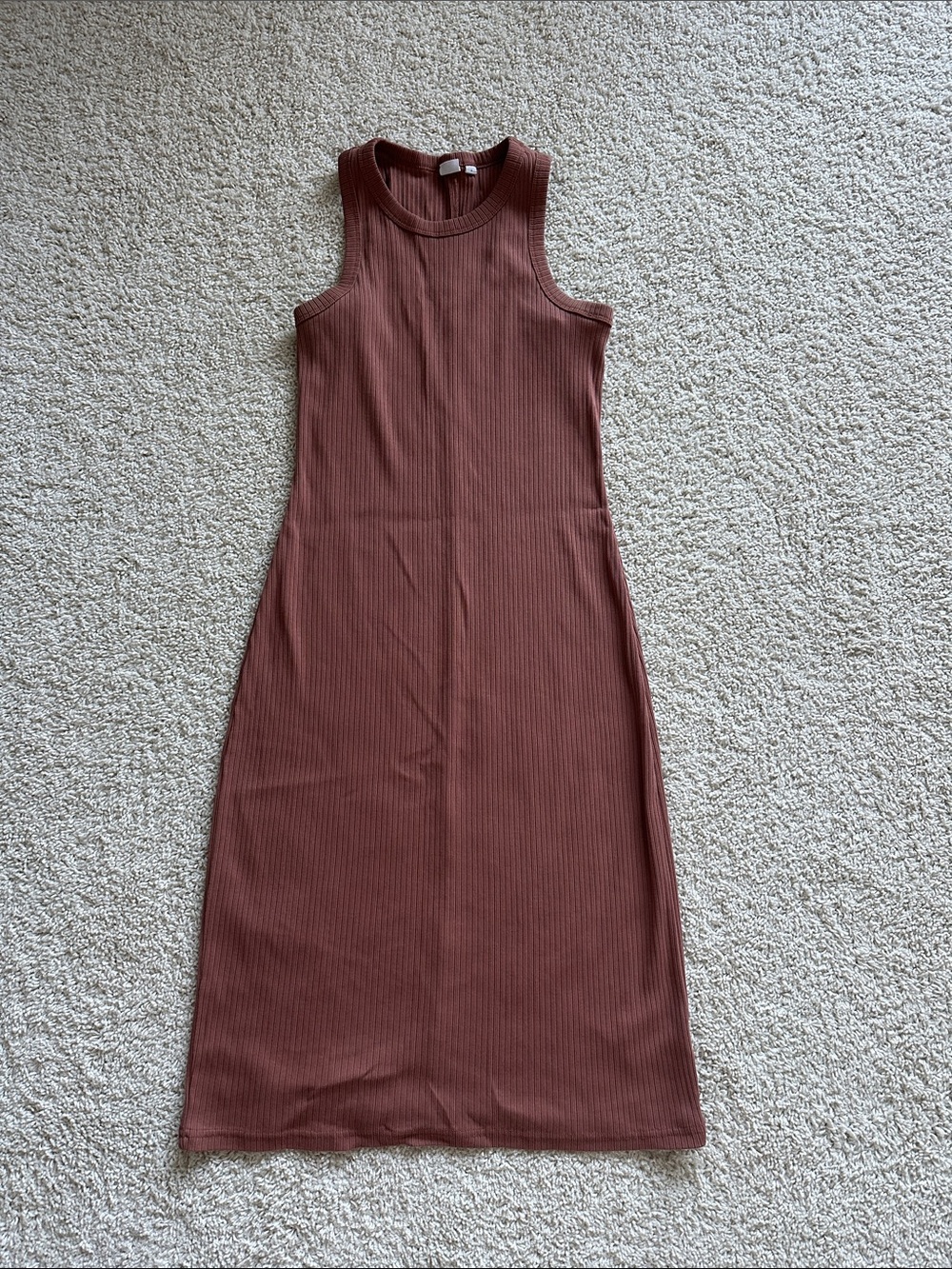 GAP Sleeveless Ribbed Maxi Dress in Rust Brown